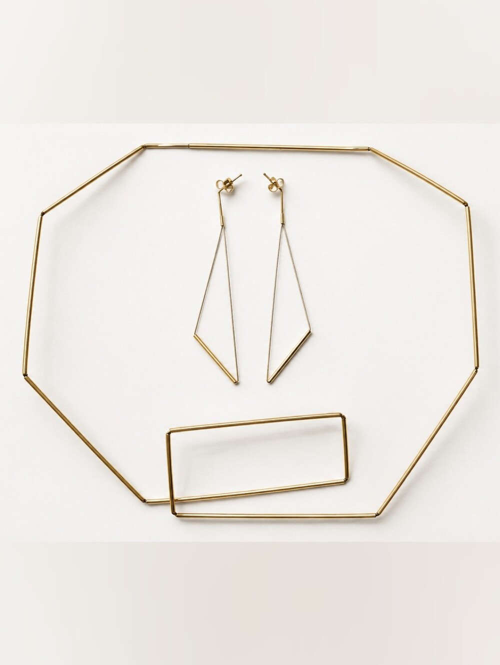 Modern Gold-Tone Necklace & Earrings Set